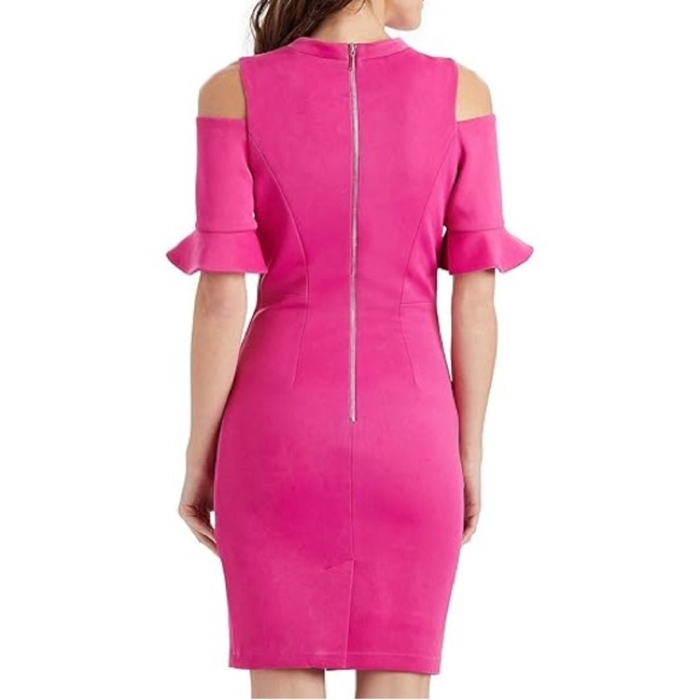 NEW w TAGS 🏷️  XOXO Hot Pink Off-the-Shoulder Sheath Dress (Small) - Picture 3 of 13